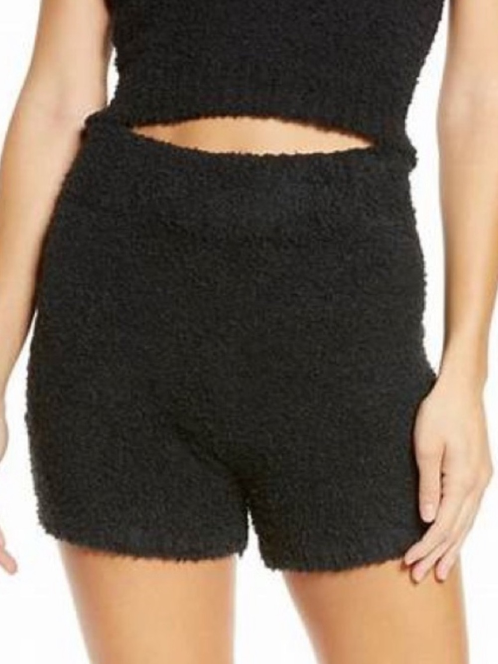 Skims High Rise Black Sherpa Shorts